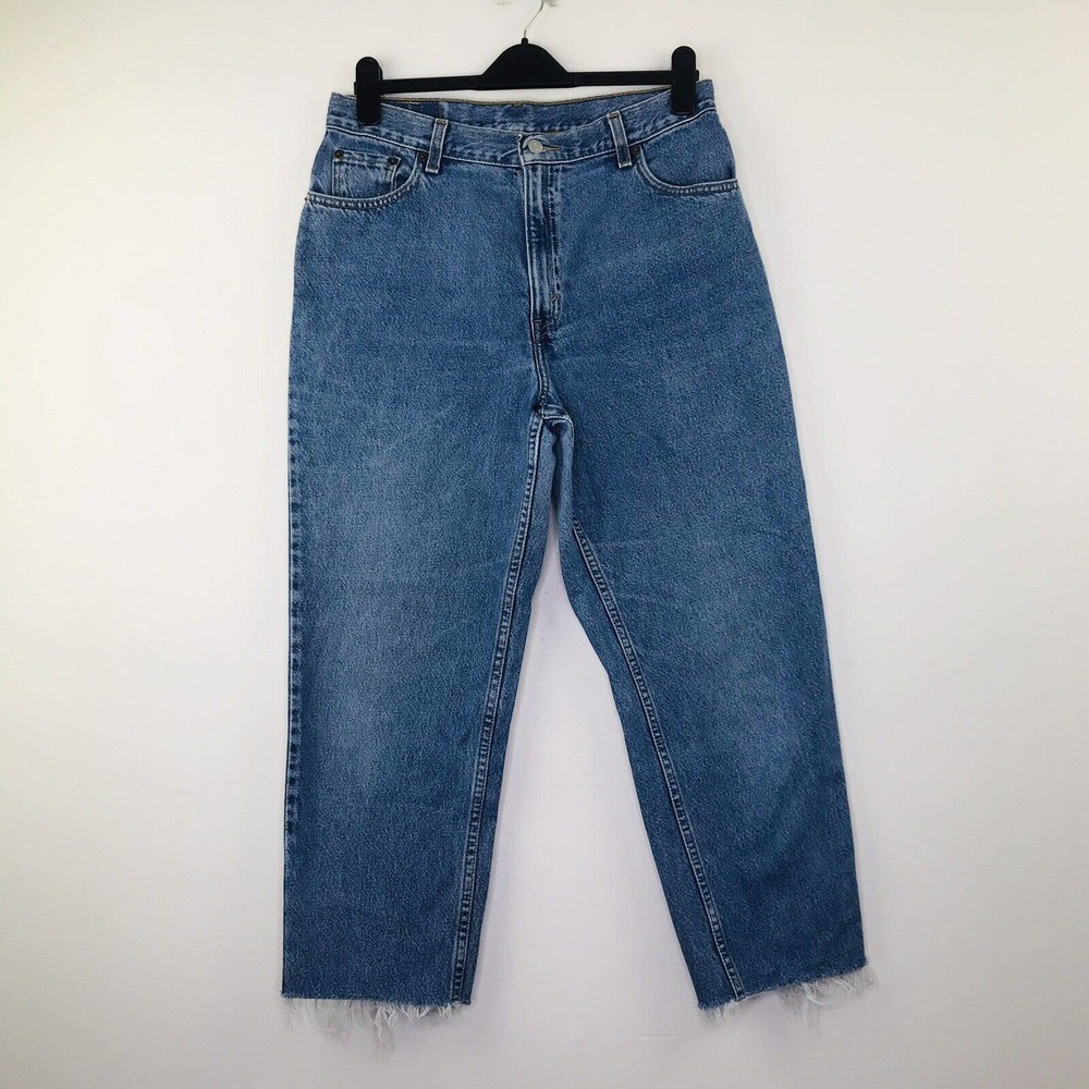 Levis 550 Women's 14 Blue Jeans Relaxed Fit Straight Leg Frayed Medium Wash E